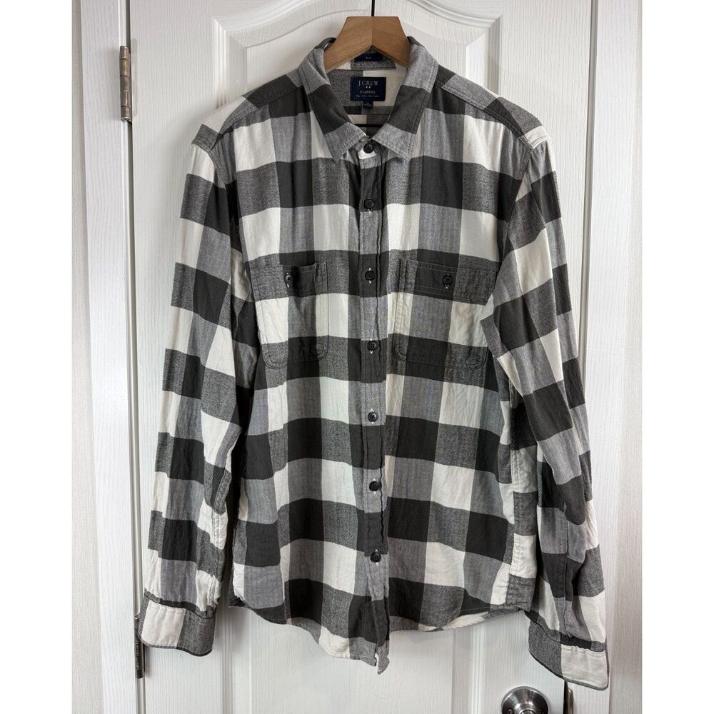 J.Crew Flannel Shirt Men’s XL Slim Fit Black White Buffalo Plaid Button Up